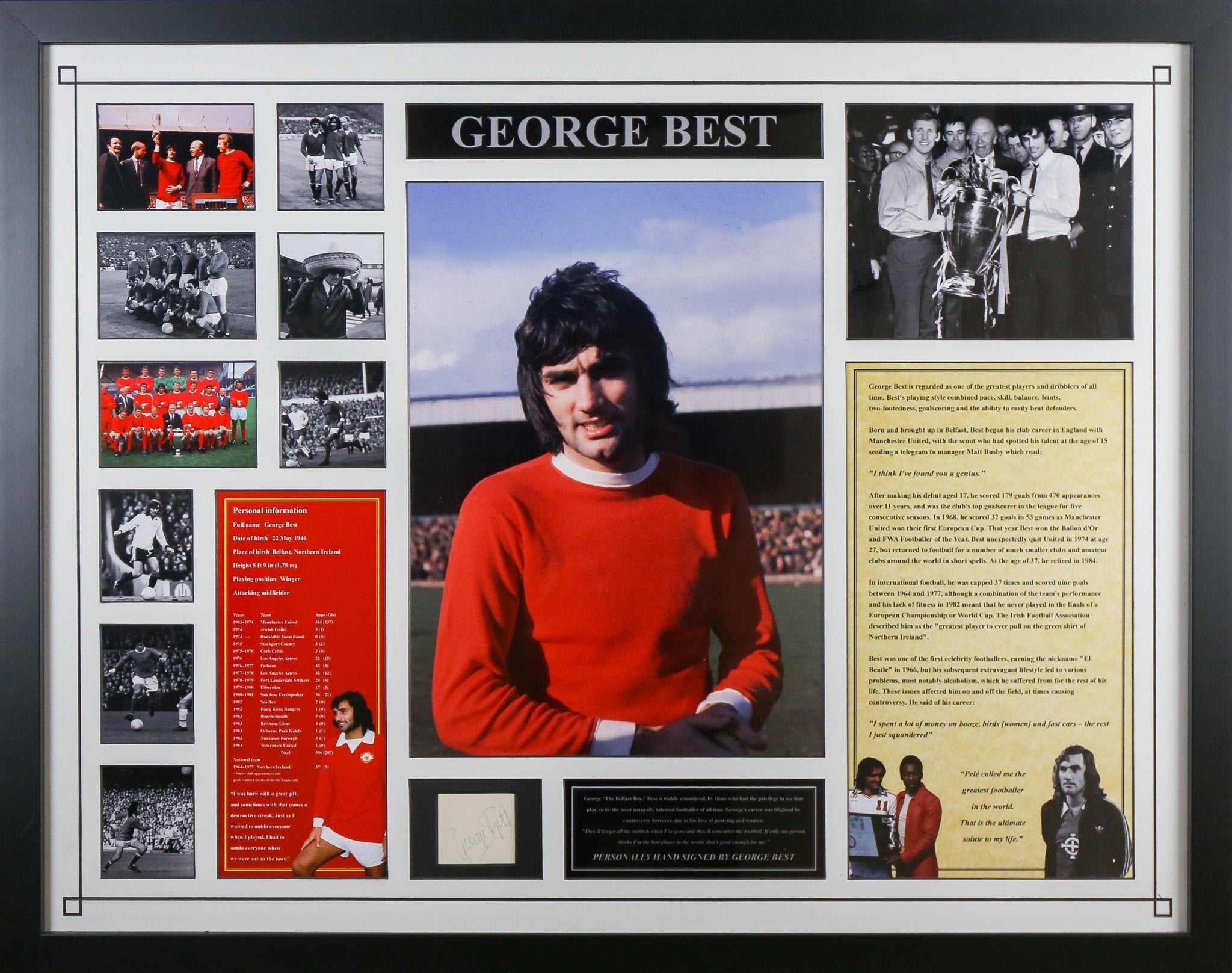 George Best Signed White card Framed Display - Memorabilia Framers Shop